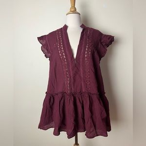 Free People pinstripes and lace baby doll tunic